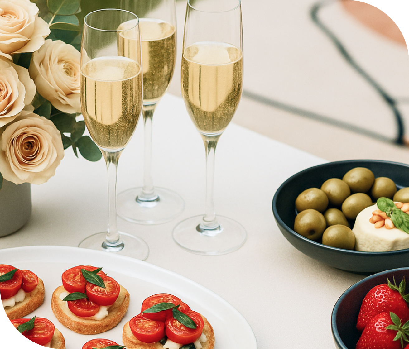 샴페인과 음식 사진