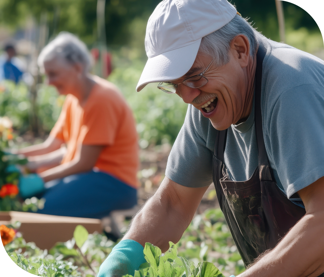 모여서 가드닝 모임에 참여하는 노인 사진