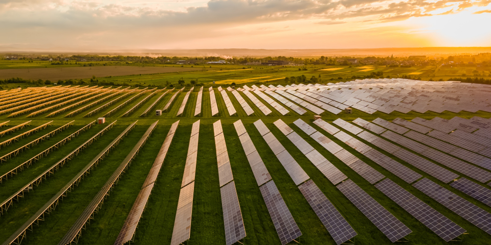 초원 위 태양광 패널 사진